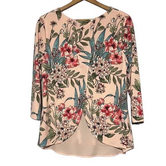 Floral Blouse Woman’s LP Petite Pink Tropical V-Neck 3/4 Sleeve Charter Club - Picture 6 of 10